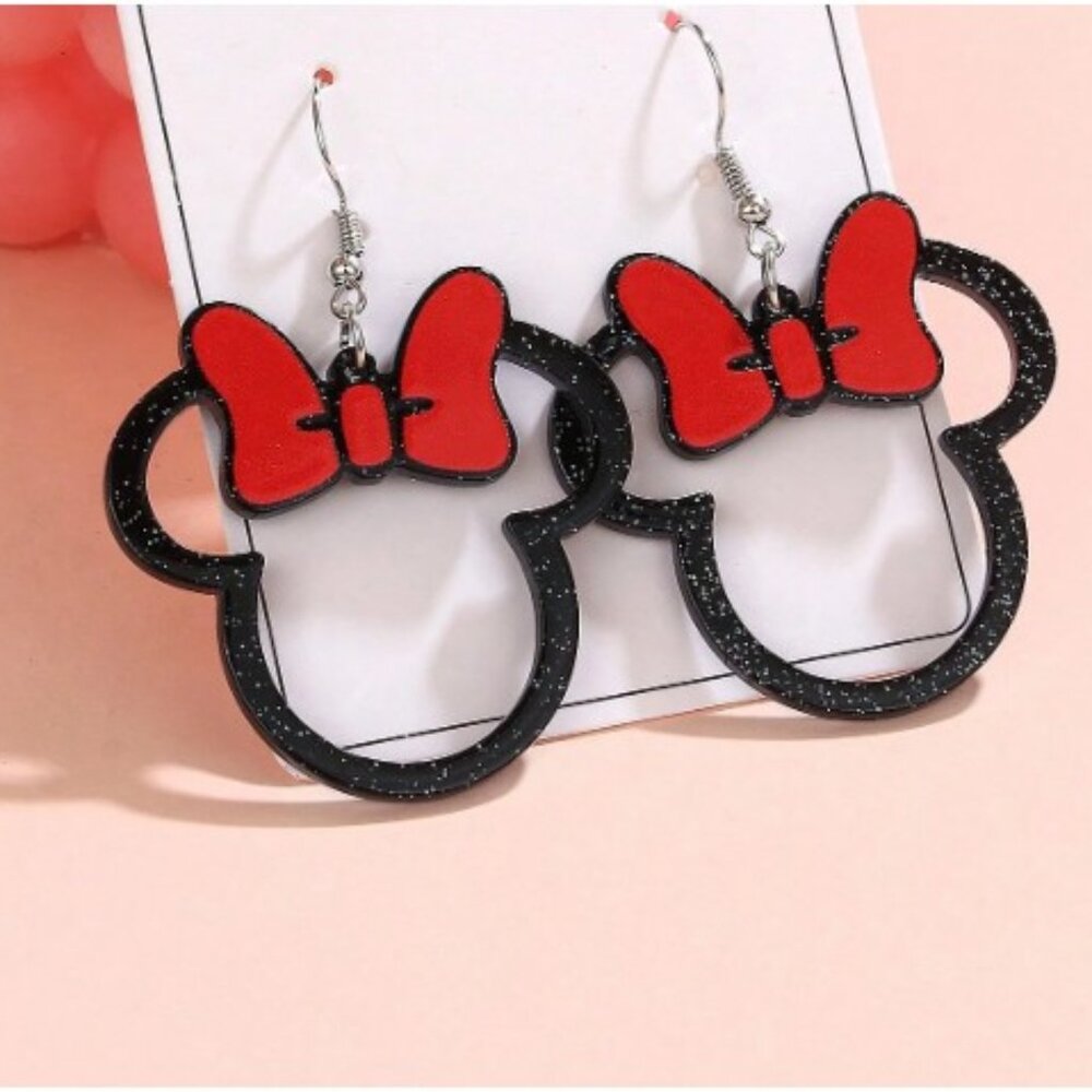 DISNEY Minnie Mouse Dangle Glitter Earrings (BRAND-NEW & SO CUTE!) - Picture 2 of 4